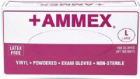 Ammex V66100 +AMMEX Large Lightly Powdered Medical Vinyl Gloves, Clear, Beaded Cuff, Smooth, Latex Free, Superb Tensile Strength, Cuff Thickness 3 +/- 1 mil, Palm Thickness 4 +/- 1 mil, Finger Thickness 5 +/- 1 mil, 105 +/- 10 mm Width, 235 +/- 5 mm Length, 100 gloves per box, Box Dimensions 240 x 125 x 63 mm, UPC 697383400932 (V66-100 V66 100 V-66100 V 66100) 
