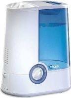 Vicks V750 Warm Mist Humidifier, 95% bacteria-free warm moisture for soothing relief of cough and congestion symptoms, Quiet operation, Two settings for ideal comfort, Night-light allows humidifier to be seen in the dark, Medicine cup for the addition of Vicks VapoSteam or Kaz Inhalant, Designed to be used with VapoPads to release soothing vapors, UPC 328785707502 (V-750 V7-50) 