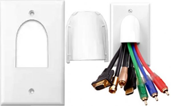 Vanco 120614X Single Gang Bulk Wire Wall Plate White; Removable Design To Accommodate Areas Where Space Is Limited Unique Wall Plate; Design Provides For Easier Installation Designed To Fit Single Standard Electrical; J-Box Accommodates HDMI, DVI And VGA Cables Hole Diameter Approximately 1.5