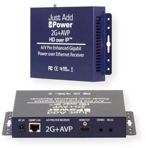 Just and Add Power VBS-HDIP-218AVP 2G+  A/V Pro Enhanced Receiver; Stereo or Multi-channel audio supported; Built-in video wall support; 3D Support; USB 2.0 over IP for KVM; Stereo audio extractor with adjustable Audio Delay (up to 170 ms); HDMI pass-through on transmitter; One-way CEC Control; Locking HDMI cables; Compliancy: HDCP & RoHS/FCC/CE; Operating Temp: 0-60 ⁰C / 32-140 ⁰F (VBSHDIP218AVP VBS-HDIP-218AVP VBSHDIP218AVP)