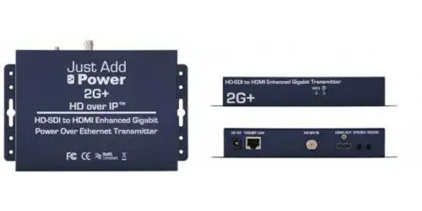 Just and Add Power JUS-VBSHDIP428POE 2G+ SDI PoE Transmitter; Stereo or Multi-channel audio supported; Built-in video wall support; 3D Support; Compliancy: HDCP & RoHS/FCC/CE; Operating Temp: 0-60 ⁰C / 32-140 ⁰F; Supported Resolutions: Up to 1080p 50/60 Hz, PC: 1920 x 1200:; Dimensions &: 199 x 32 x 127 mm, 7.8 x 1.2 x 5.0; Weight: 0.45 kg / 1 lb (VBSHDIP418POE VBS-HDIP-41POE VBSHDIP418POE BTX)