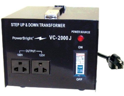 PowerBright VC-2000J Step Up And Down Japanese Transformer 2000W, Fuse protected, Heavy duty for continuous use, Power ON/OFF Switch, 7.2W x 9.9H x 6D in. Dimensions, 35 lbs. Weight (VC2000J VC 2000J VC-2000 VC2000 Power Bright)