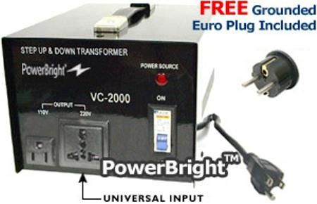 PowerBright VC-2000W Step Up & Down Voltage Transformer 2000W, Switch BREAKER, Fuse Protected, Fuse protected, 2 Spare Fuses Included, CE Approved, On & Off switch Breaker Switch (VC2000W VC 2000W VC2000 VC-2000 VC200 VC-200 Power Bright)
