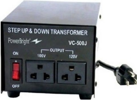 Power Bright VC-500J Step Up/Down Japan Transformer, 500 watts Capacity, 2.5 Feet Cord Length, Input cord and plug are ungrounded - 2 pin, Heavy duty for continuous use, On & Off switch, 4.7