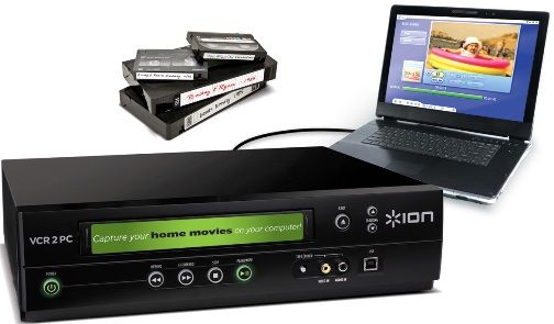 ION Audio VCR 2 PC USB Videotape Conversion Player, VHS tape player with USB computer connection, Standard RCA and composite outputs for connection to any TV or home theater system, Standard RCA inputs for connecting video cameras and other video sources (IONVCR2PC VCR2PC VCR-2-PC ION-VCR2PC)