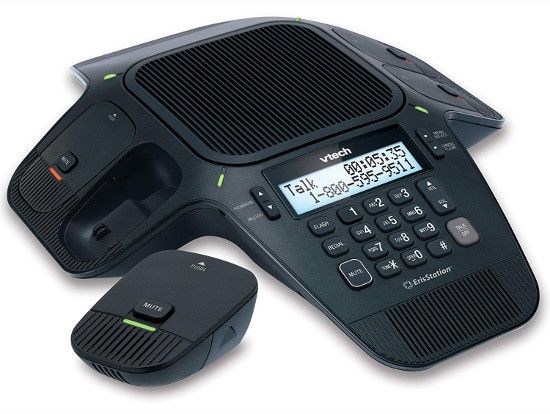 VTech VCS704 ErisStation Conference Phone with Four Wireless Mics; Black; Orbitlink Wireless Technology; Digital mixing technology; Acoustic echo cancellation technology; Automatic gain control; Central, full duplex speakerphone in base; Operable in small, medium and large rooms; 2 line backlit display with date and time; Built in wireless microphone charging bays in base; UPC 735078031204 (VCS704 VCS-704 VCS704CONFERENCEPHONE VCS704-CONFERENCEPHONE VCS704VTECH VCS704-VTECH)