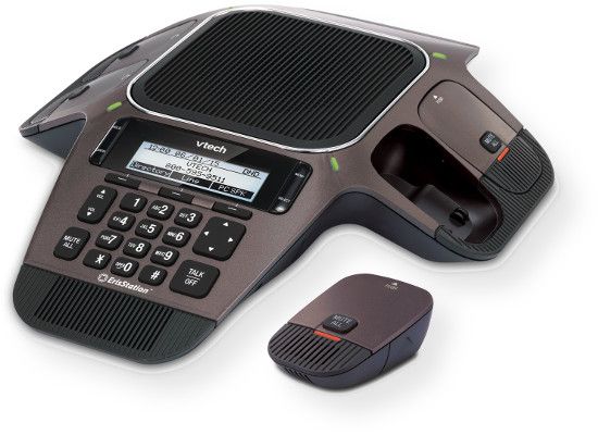 VTech VCS754 ErisStation SIP Conference Phone with Four Wireless Mics; Black; Full-duplex speakerphone in base; Flexibility; Intuitive design; USB speakerphone; HD voice quality; DECT 6.0 wireless microphones with Orbitlink Wireless Technology; Up to 8 hours of talk time per wireless microphone; UPC 735078033673 (VCS754 VCS-754 VCS754CONFERENCEPHONE VCS754-CONFERENCEPHONE VCS754VTECH VCS754-VTECH)