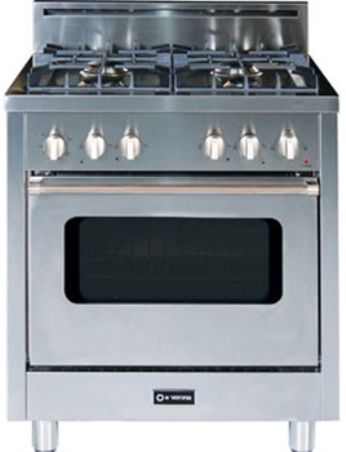 Verona VEFSGG30SS Pro-Style 30 Single Oven Gas Range, Stainless Steel, 3 cu. ft. Primary Oven Capacity, Porcelainized cast-iron grates and locking caps, Chrome knobs and handle, Electronic ignition and re-ignition, 4 Sealed gas burners ((3) 12000 btu/hr and (1) 7000 btu/hr), Flame failure safety device in oven, Turbo convection oven (VE-FSGG30SS VEF-SGG30SS VEFS-GG30SS VEFSGG 30SS)