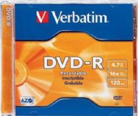 Verbatim 95051 DVD-R Recordable Media with Logo and Jewel Case, 4.7GB or 120 Minutes Native Capacity, 16x Maximum Write Speed, 2 Hour Maximum Recording Time, 120mm Standard Form Factor, Photo printable surface, UPC 023942950516 (VERBATIM95051 VERBATIM-95051 95-051 950-51) 