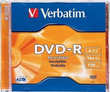Verbatim 95051 DVD-R Recordable Media with Logo and Jewel Case, 4.7GB or 120 Minutes Native Capacity, 16x Maximum Write Speed, 2 Hour Maximum Recording Time, 120mm Standard Form Factor, Photo printable surface, UPC 023942950516 (VERBATIM95051 VERBATIM-95051 95-051 950-51)