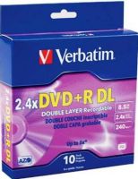 Verbatim 95166 DVD+R Media, 120mm Form Factor, Double Layer, 2.4X Maximum Write Speed, DVD+R DL Media Formats, 10 Pack Quantity, 8.5GB Storage Capacity, DVD+R Media Type, UPC 023942951667 (95166 VERBATIM95166 VERBATIM-95166 VERBATIM 95166) 