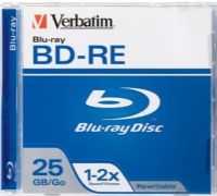 Verbatim 95358 BD-RE Rewritable Blu-Ray Blank Media with Jewel Case, 25GB Storage Capacity, 2X Max Speed Supported, Super hard coat protects data from scratches, UPC 023942953586 (VERBATIM95358 VERBATIM-95358 95-358 953-58) 