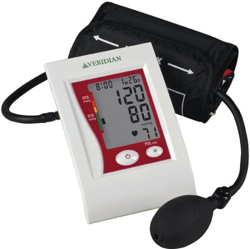 Veridian Healthcare 01-5041 Semi-Automatic Digital Blood Pressure Arm Monitor, Adult, Features manual inflation/automatic deflation, Large LCD display indicates reading progress and systolic, diastolic and pulse results simultaneously with date and time stamp, Clinically accurate readings, 60-reading memory bank, UPC 845717002691 (VERIDIAN015041 015041 01 5041 015-041)