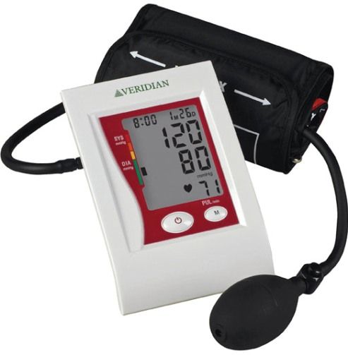 Veridian Healthcare 01-5042 Semi-Automatic Digital Blood Pressure Arm Monitor, Large Adult, Features manual inflation/automatic deflation, Large LCD display indicates reading progress and systolic, diastolic and pulse results simultaneously with date and time stamp, Clinically accurate readings, 60-reading memory bank, UPC 845717002790 (VERIDIAN015042 015042 01 5042 015-042)
