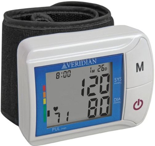 Veridian Healthcare 01-506 Digital Blood Pressure Wrist Monitor, Adult, Fully automatic, one-button operation is easy to use for at-home monitoring, Clinically accurate readings, Displays systolic, diastolic and pulse readings simultaneously with date and time stamp, Memory bank stores up to 60 readings with average of last 3 readings, UPC 845717002738 (VERIDIAN01506 01506 01 506 015-06)