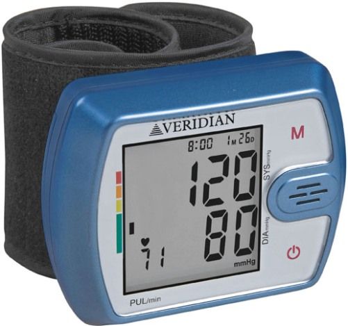 Veridian Healthcare 01-526 Talking Ultra Digital Blood Pressure Wrist Monitor, Adult, Bilingual audible readings in English or Spanish with adjustable volume that can be turned off for privacy during readings, Smooth-touch buttons require little pressure to operate and illuminate for easy viewing, UPC 845717002721 (VERIDIAN01526 01526 01 526 015-26)