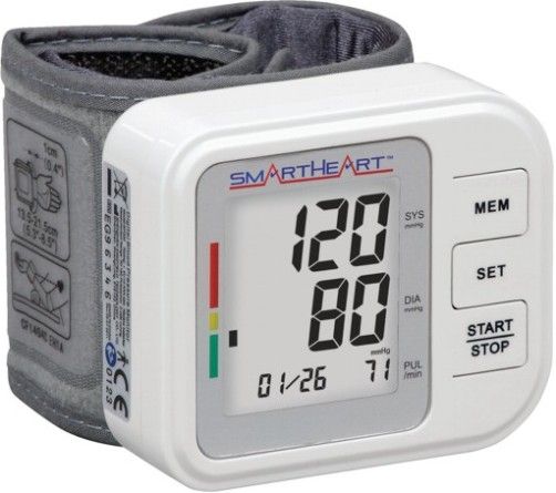 Veridian Healthcare 01-556 SmartHeart Automatic Digital Blood Pressure Wrist Monitor, Clinically accurate readings, European Society of Hypertension validated, One-button blood pressure measurements, Large LCD display, Fully automatic inflation and deflation, Simultaneous systolic, diastolic and pulse results; 1-person memory bank holds 60-readings, UPC 845717015561 (VERIDIAN01556 VERIDIAN-01556 01556 01 556 015-56) 