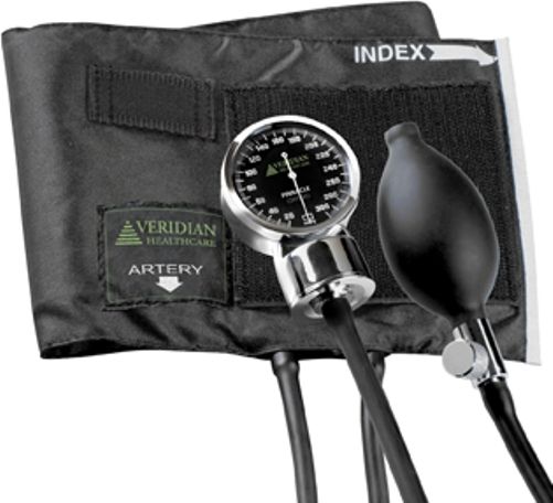 Veridian Healthcare 02-1005 Pinnacle Series Aneroid Sphygmomanometer, Thigh, Durable chrome-plated gauge with luminescent dial and needle for convenient readings in low light, Heavy-duty deluxe bladder and thick-walled inflation bulb combined with our deluxe calibrated nylon cuff guarantees reliable measurement, UPC 845717000055 (VERIDIAN021005 021005 02 1005 021-005 0210-05)