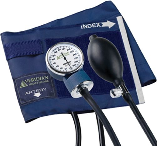 Veridian Healthcare 02-1085 Heritage Series Latex-Free Aneroid Sphygmomanometer, Thigh, Ideal for the healthcare provider who is looking for quality and affordability, Calibrated nylon cuff with standard inflation system, Latex-free model includes PVC bladder and bulb, Size 8.25