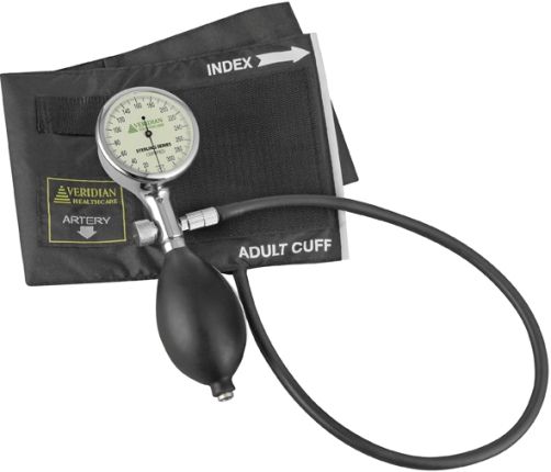 Veridian Healthcare 02-1151 Sterling Palm Aneroid Sphygmomanometer, Adult, Easy-to-read oversized luminescent gauge face, Traditional one-tube design, Deluxe inflation system, Size 5.5