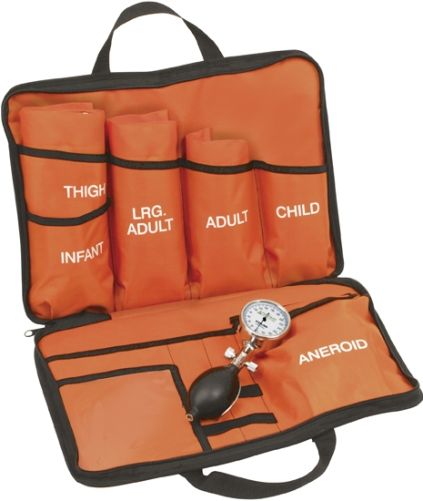 Veridian Healthcare 02-11709 Sterling Series Multi-Cuff EMS Palm-Aneroid Sphygmomanometer Kit, 3 Cuff, Orange, Designed with EMTs and paramedics in mind, Chrome-plated gauge with oversized luminescent gauge face, Each cuff includes one-tube bladder with attached quick-release screw connector, UPC 845717000338 (VERIDIAN0211709 0211709 02 11709 021-1709 0211-709 02117-09)