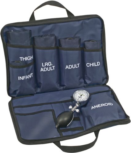 Veridian Healthcare 02-11802 Sterling Series Multi-Cuff EMS Palm-Aneroid Sphygmomanometer Kit, 5 Cuff, Navy Blue, Designed with EMTs and paramedics in mind, Chrome-plated gauge with oversized luminescent gauge face, Each cuff includes one-tube bladder with attached quick-release screw connector, UPC 845717000345 (VERIDIAN0211802 0211802 02 11802 021-1802 0211-802 02118-02)