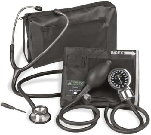 Veridian Healthcare 02-12501 Pinnacle ProKit Adjustable Aneroid Sphygmomanometer with Stethoscope, Adult, Black, Outstanding quality and versatility come together in convenient all-in-one, professional kits, Every ProKit includes a large coordinating attach case, UPC 845717000383 (VERIDIAN0212501 0212501 02 12501 021-2501 0212-501)