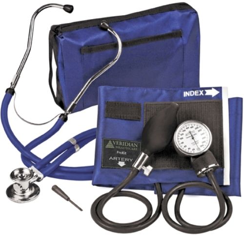 Veridian Healthcare 02-12603 Sterling ProKit Adjustable Aneroid Sphygmomanometer with Sprague Stethoscope, Adult, Royal Blue, Outstanding quality and versatility come together in convenient all-in-one, professional kits, Every ProKit includes a large coordinating attach case pack, UPC 845717000413 (VERIDIAN0212603 0212603 02 12603 021-2603 0212-603)