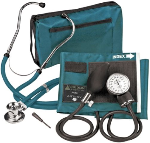 Veridian Healthcare 02-12613 Sterling ProKit Adjustable Aneroid Sphygmomanometer with Sprague Stethoscope, Adult, Teal, Outstanding quality and versatility come together in convenient all-in-one, professional kits, Every ProKit includes a large coordinating attach case pack, UPC 845717000468 (VERIDIAN0212613 0212613 02 12613 021-2613 0212-613)