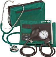 Veridian Healthcare 02-12706 ProKit Aneroid Sphygmomanometer with Dual-Head Stethoscope, Adult, Hunter Green, Standard air release valve and bulb and coordinating calibrated nylon adult cuff, Non-chill diaphragm retaining and bell ring, Aluminum dual head chestpiece, Tube length 22"; total length 30", UPC 845717000512 (VERIDIAN0212706 0212706 02 12706 021-2706 0212-706) 