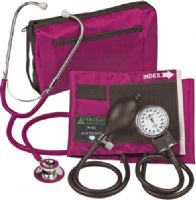 Veridian Healthcare 02-12708 ProKit Aneroid Sphygmomanometer with Dual-Head Stethoscope, Adult, Magenta, Standard air release valve and bulb and coordinating calibrated nylon adult cuff, Non-chill diaphragm retaining and bell ring, Aluminum dual head chestpiece, Tube length 22"; total length 30", UPC 845717000529 (VERIDIAN0212708 0212708 02 12708 021-2708 0212-708) 