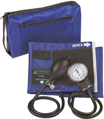 Veridian Healthcare 02-12803 ProKit Aneroid Sphygmomanometer, Adult, Royal Blue, Standard air release valve and bulb and nylon calibrated adult cuff, Size: 5.5