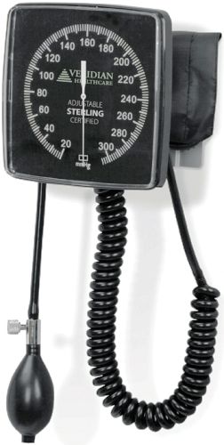 Veridian Healthcare 02-130 Sterling Wall-Type Latex-Free Clock Aneroid Sphygmomanometer, Adult, Ideal solution for professional, institutional use, Adjustable gauge with luminescent dial and needle for readings in low light, Generous 6