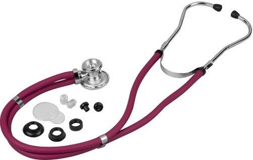 Veridian Healthcare 05-11004 Sterling Series Sprague Rappaport-Type Stethoscope, Burgundy, Boxed, Traditional heavy-walled vinyl tubing blocks extraneous sounds, Durable, chrome-plated zinc alloy rotating chestpiece features two inner drum seals, effectively preventing audio leakage, Latex-Free, Thick-walled vinyl tubing, UPC 845717001472 (VERIDIAN0511004 0511004 05 11004 051-1004 0511-004)