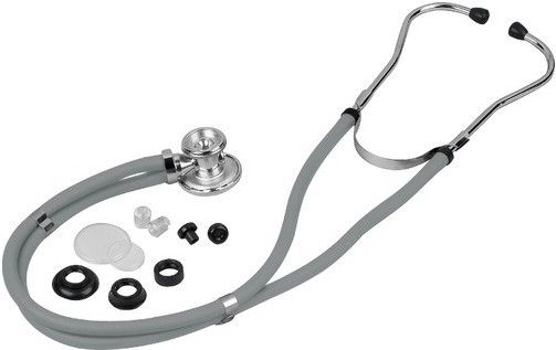 Veridian Healthcare 05-11005 Sterling Series Sprague Rappaport-Type Stethoscope, Gray, Boxed, Traditional heavy-walled vinyl tubing blocks extraneous sounds, Durable, chrome-plated zinc alloy rotating chestpiece features two inner drum seals, effectively preventing audio leakage, Latex-Free, Thick-walled vinyl tubing, UPC 845717001489 (VERIDIAN0511005 0511005 05 11005 051-1005 0511-005)
