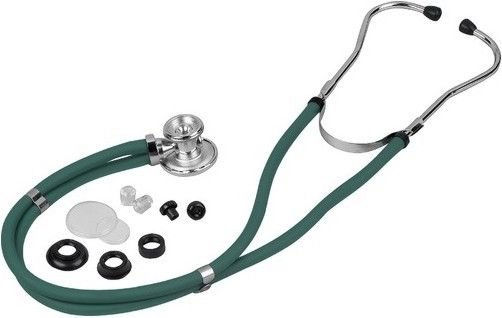 Veridian Healthcare 05-11006 Sterling Series Sprague Rappaport-Type Stethoscope, Hunter Green, Boxed, Traditional heavy-walled vinyl tubing blocks extraneous sounds, Durable, chrome-plated zinc alloy rotating chestpiece features two inner drum seals, effectively preventing audio leakage, Latex-Free, Thick-walled vinyl tubing, UPC 845717001496 (VERIDIAN0511006 0511006 05 11006 051-1006 0511-006)