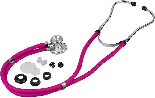 Veridian Healthcare 05-11008 Sterling Series Sprague Rappaport-Type Stethoscope, Magenta, Boxed, Traditional heavy-walled vinyl tubing blocks extraneous sounds, Durable, chrome-plated zinc alloy rotating chestpiece features two inner drum seals, effectively preventing audio leakage, Latex-Free, Thick-walled vinyl tubing, UPC 845717001519 (VERIDIAN0511008 0511008 05 11008 051-1008 0511-008)
