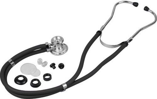 Veridian Healthcare 05-11101 Sterling Series Sprague Rappaport-Type Stethoscope, Black, Slider, Traditional heavy-walled vinyl tubing blocks extraneous sounds, Durable, chrome-plated zinc alloy rotating chestpiece features two inner drum seals, effectively preventing audio leakage, Latex-Free, Thick-walled vinyl tubing, UPC 845717001571 (VERIDIAN0511101 0511101 05 11101 051-1101 0511-101)
