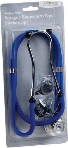Veridian Healthcare 05-11102 Sterling Series Sprague Rappaport-Type Stethoscope, Navy Blue, Slider Pack, Traditional heavy-walled vinyl tubing blocks extraneous sounds, Durable, chrome-plated zinc alloy rotating chestpiece features two inner drum seals, effectively preventing audio leakage, Latex-Free, Thick-walled vinyl tubing, UPC 845717001588 (VERIDIAN0511102 0511102 05 11102 051-1102 0511-102)