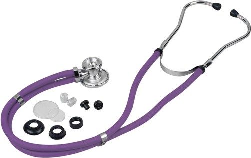 Veridian Healthcare 05-11111 Sterling Series Sprague Rappaport-Type Stethoscope, Purple, Slider Pack, Traditional heavy-walled vinyl tubing blocks extraneous sounds, Durable, chrome-plated zinc alloy rotating chestpiece features two inner drum seals, effectively preventing audio leakage, Latex-Free, Thick-walled vinyl tubing, UPC 845717001663 (VERIDIAN0511111 0511111 05 11111 051-1111 0511-111)