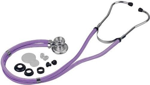Veridian Healthcare 05-11211 Sterling Series Sprague Rappaport-Type Stethoscope, Purple Striped, Slider Pack, Traditional heavy-walled vinyl tubing blocks extraneous sounds, Durable, chrome-plated zinc alloy rotating chestpiece features two inner drum seals, effectively preventing audio leakage, Latex-Free, UPC 845717001724 (VERIDIAN0511211 0511211 05 11211 051-1211 0511-211)