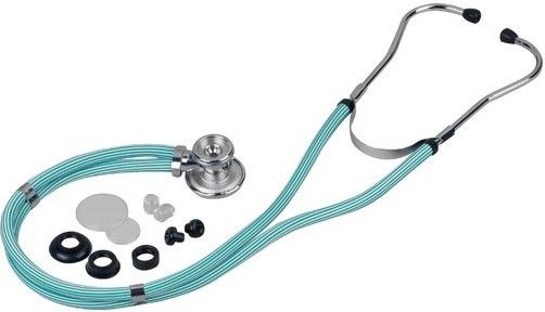 Veridian Healthcare 05-11213 Sterling Series Sprague Rappaport-Type Stethoscope, Teal Striped, Slider Pack, Traditional heavy-walled vinyl tubing blocks extraneous sounds, Durable, chrome-plated zinc alloy rotating chestpiece features two inner drum seals, effectively preventing audio leakage, Latex-Free, UPC 845717001731 (VERIDIAN0511213 0511213 05 11213 051-1213 0511-213)