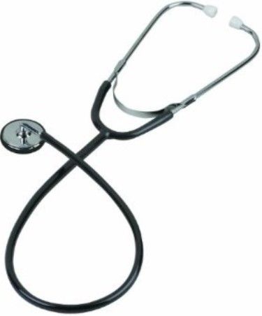 Veridian Healthcare 05-130 Bowles Stethoscope, Black, Traditional raised-stem design features a chrome-plated zinc alloy chestpiece with non-chill diaphragm retaining ring, Black soft vinyl eartips, Latex-Free, Tube length 24