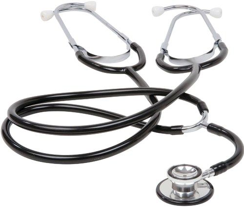 Veridian Healthcare 05-132 Teaching/Training Aluminum Dual Head Stethoscope, Ideal design for use in educational and clinical settings, Lightweight dual head design includes an aluminum rotating chestpiece with non-chill diaphragm retaining ring and bell ring, Black soft vinyl eartips, Latex-Free, Tube length 24