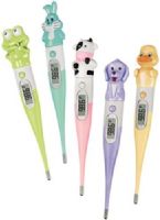 Veridian Healthcare 08-375 PediaPets Thermometers, 5-Piece character set (Frog, Bunny, Cow, Dog and Duck), Fast 20-second readout, Clinical accuracy to 2/10ths of a degree F, Peak temperature tone, last-reading memory recall and fever alert for temperatures above 99.5°F, Soft flexible tip for added comfort during readings, UPC 845717002615 (VERIDIAN08375 08375 08 375 083-75) 