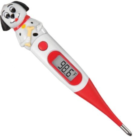 Veridian Healthcare 08-3753 PediaPets Talking Dog 20-Second Digital Thermometer, Audio alert sounds ribbit, ribbit, ribbit at measurement completion or fever detection, Fast 20-second readout, Clinical accuracy to 2/10ths of a degree F, Peak temperature tone, last-reading memory recall and fever alert for temperatures above 99.5F, UPC 845717004213 (VERIDIAN083753 083753 08 3753 083-753)