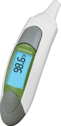 Veridian Healthcare 09-343 Deluxe Digital Ear and Body Thermometer, Immediate, one-second tympanic readings, Convenient object/liquid measurements, Clinically accurate, Backlit, illuminated display for convenient low-light use, 10-memory recall, Fahrenheit/Celsius measurements, Automatic shut-off, No probe covers required, UPC 845717002660 (VERIDIAN09343 09343 09 343 093-43)