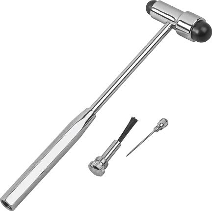 Veridian Healthcare 14-862 Buck Reflex/Percussion Hammer, Professional-grade instrument for general exam, Balance-weighted, 2-sided head with small and large mallet and chrome-plated handle includes a screw-in point tip and brush, 7-1/2