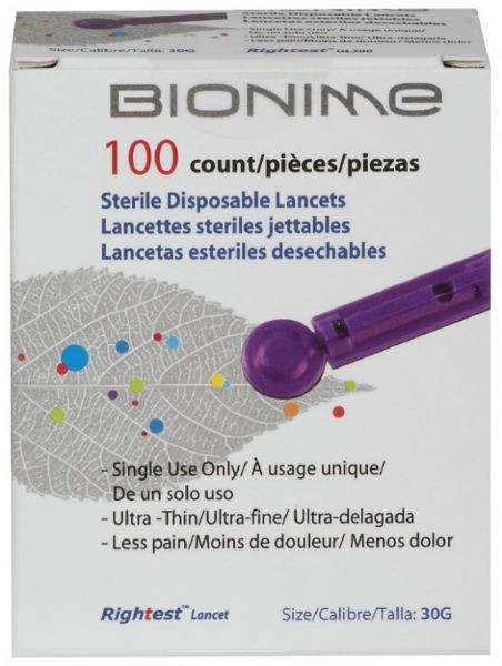 Veridian Healthcare BIO100LC Bionime Lancet; Veridian Bionime Lancets extract blood samples to monitor your blood glucose levels; Stock up less often with a convenient box of 100 lancets; Designed for single use, safely dispose of them afterwards; Weight 0.5 Lbs; UPC 883489003102 (VERIDIANBIO100LC VERIDIAN BIO100LC)