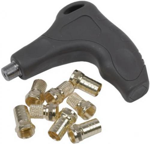 RCA VH149R F Connector Install Tool, F-connector installation tool Helps install or remove connectors from bulk coax, Includes 10 F connectors, UPC 044476060847 (VH149R VH149R)